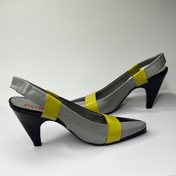 Miu Miu Sz 35 Leather Colorblock Slingback Heels Shoes - Picture 4 of 15